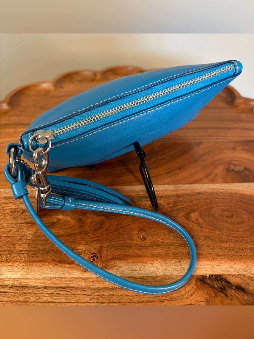 Coach Turquoise Blue Leather Wristlet Clutch EUC - Picture 6 of 16